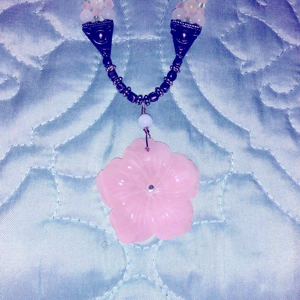 Pink quartz necklace